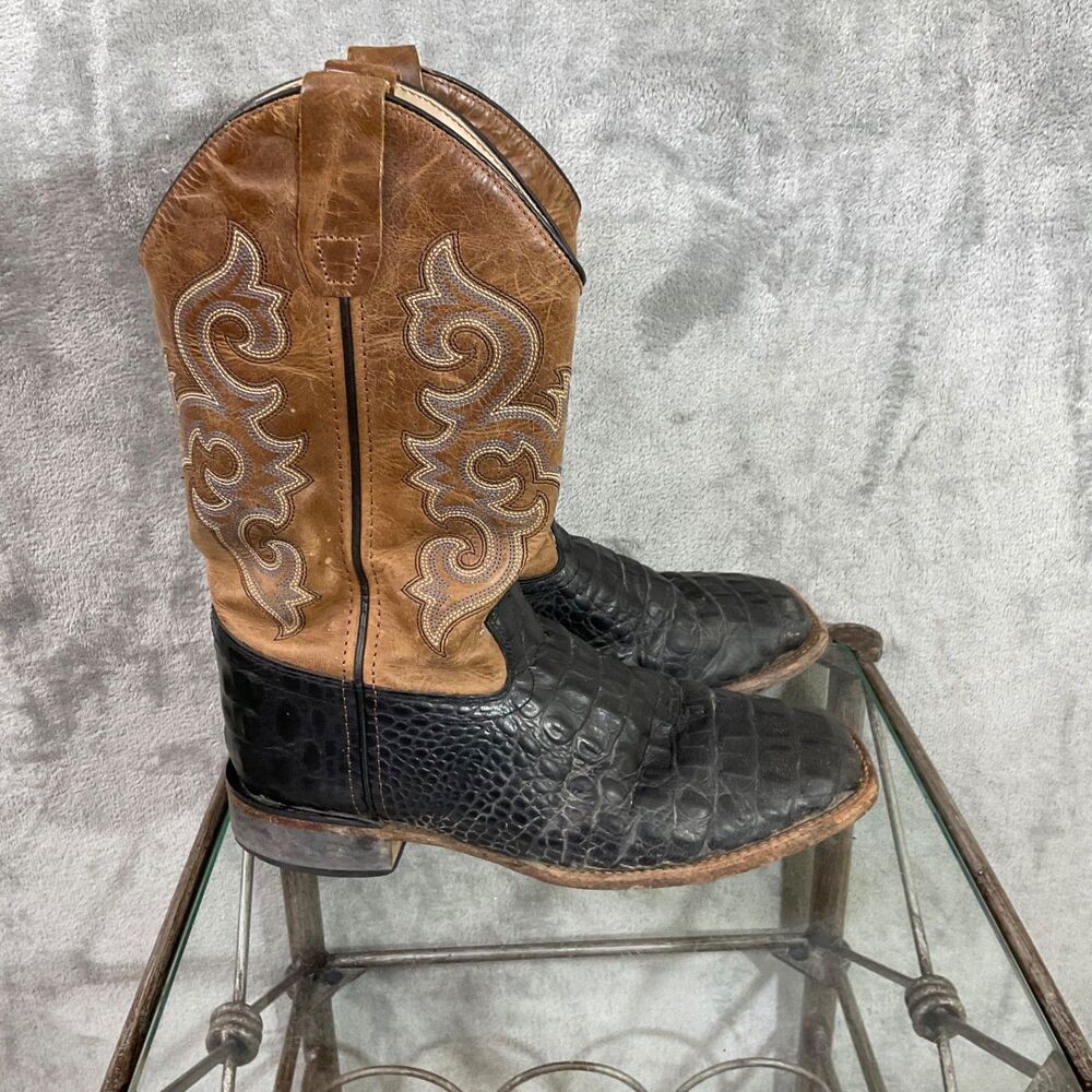 Old West Leather Cowboy Boots Mens 7D Broad Square Toe Horned Back Gator Print